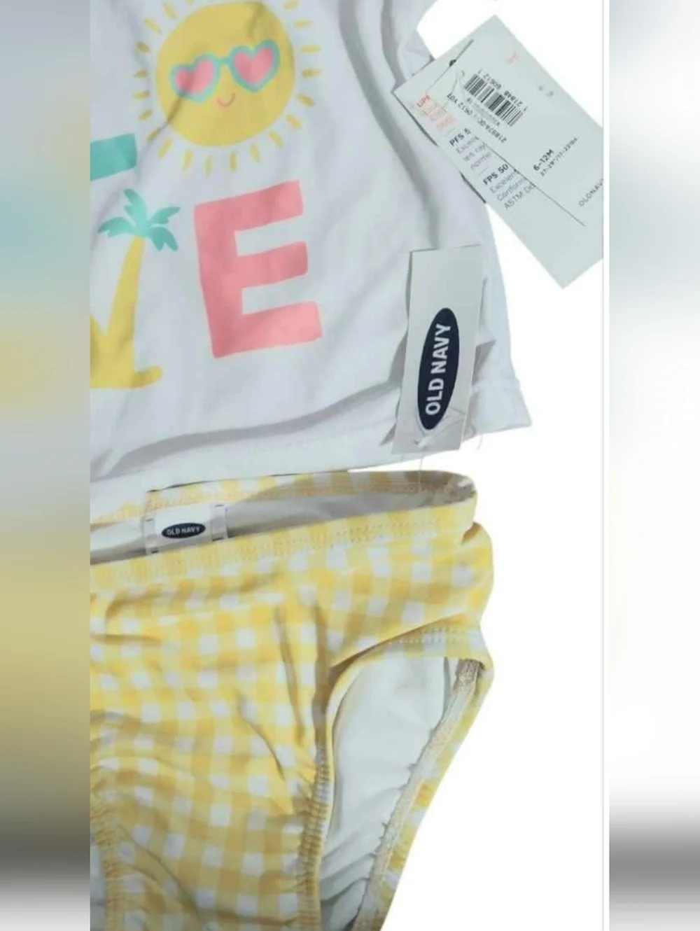NWT Old Navy Rash Guard Swim Set -Yellow Gingham  sz 6-12M